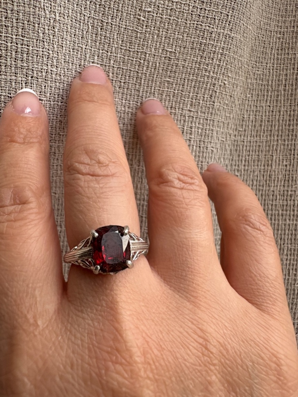 Sterling Silver Garnet Statement Ring - Deep Red